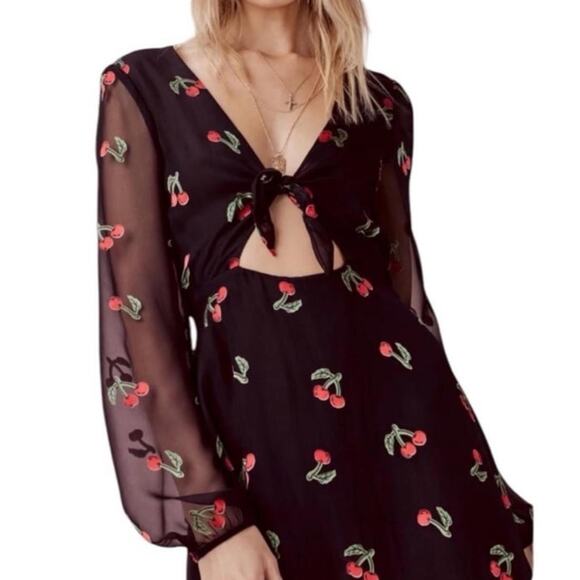 For Love And Lemons Cherry Twist Mini Dress Retro Burnout Velvet Pinup Cutouts L - Picture 1 of 7